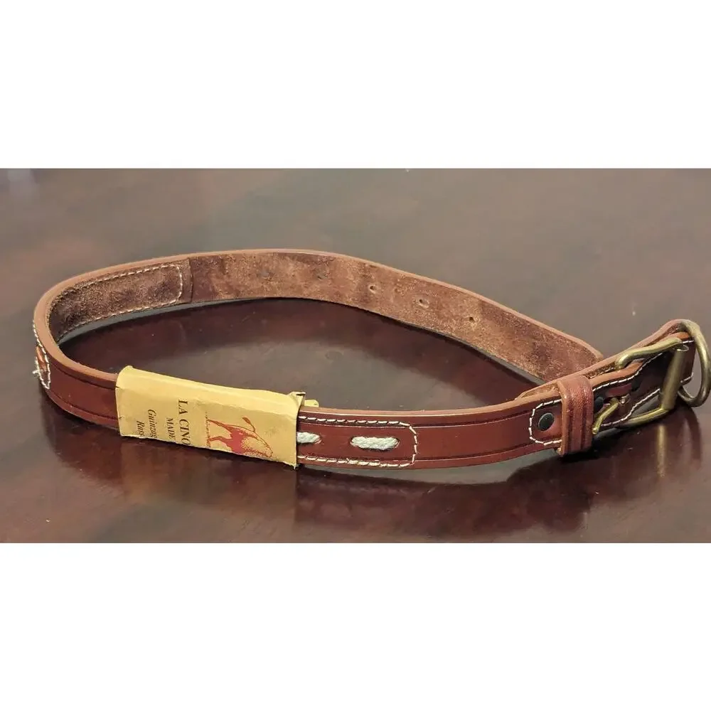 New LA CINOPELCA Italian Brown Leather Dog Collar Large 24.75in x 1in